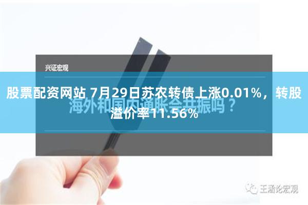 股票配资网站 7月29日苏农转债上涨0.01%，转股溢价率11.56%