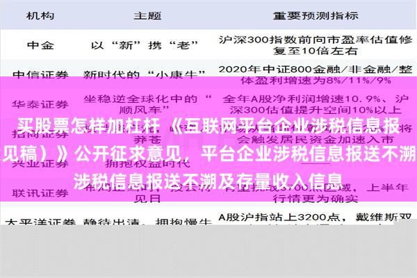 买股票怎样加杠杆 《互联网平台企业涉税信息报送规定（征求意见稿）》公开征求意见，平台企业涉税信息报送不溯及存量收入信息